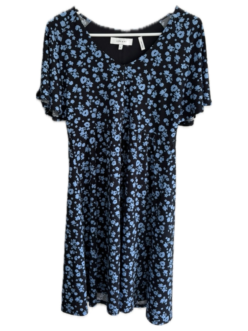 Lark & Ro Black Dress with Blue Floral Pattern